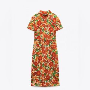 ZARA WOMAN DRESS | JACQUARD BELT DRESS ORANGE SIZE M 2298/009/615